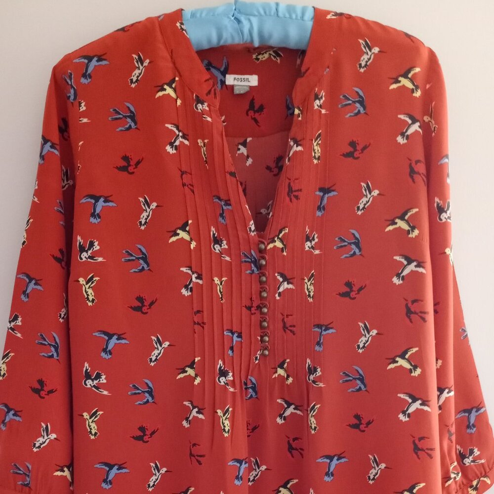 'FOSSIL' Long Sleeve Silk Dress Size M EUC